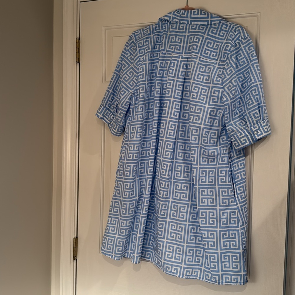 Just Darviny Women’s Size Large Charlotte Dress Greek Key Blue White - Picture 4 of 7